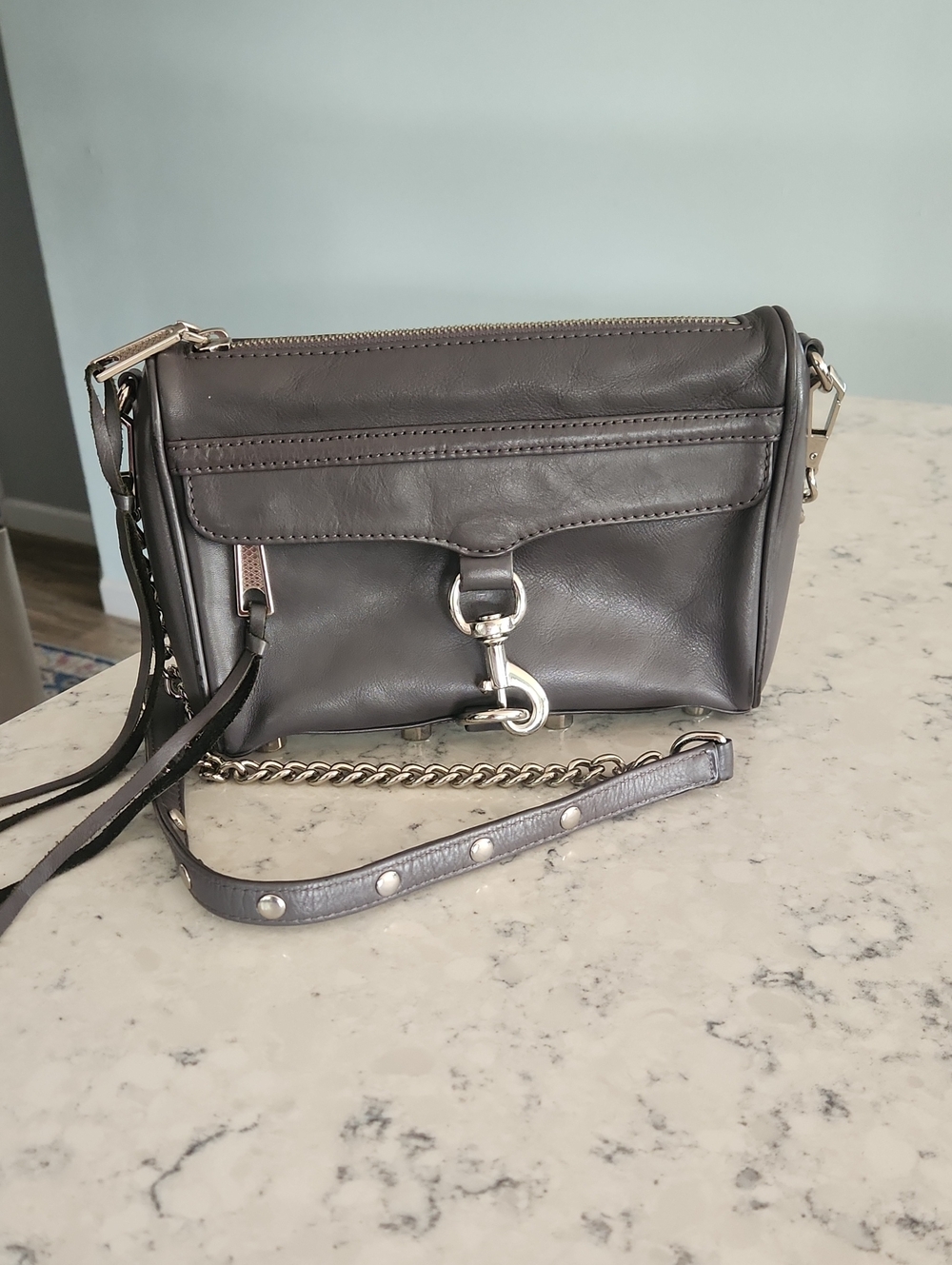 Rebecca Minkoff Elephant Gray Leather Mini MAC Crossbody